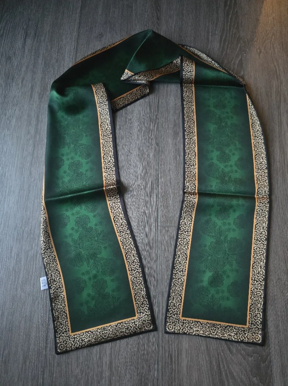 Emerald Green Leopard Print Long Satin Like Scarf Hair Wrap Polyester Jewel Tone